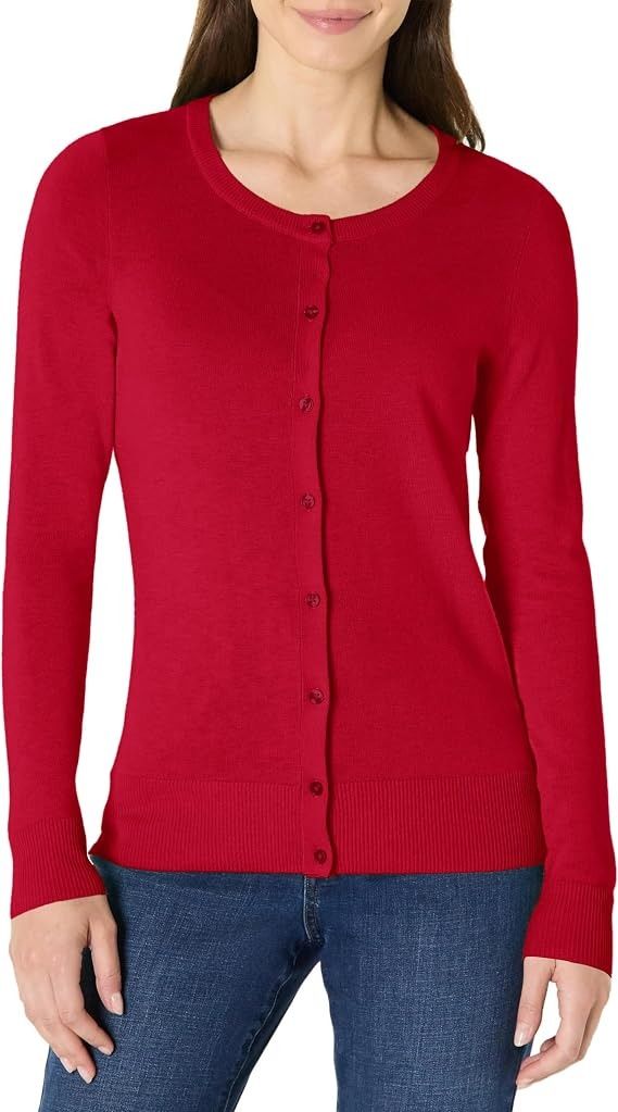 Red Button-Up Cardigan Sweater image 4